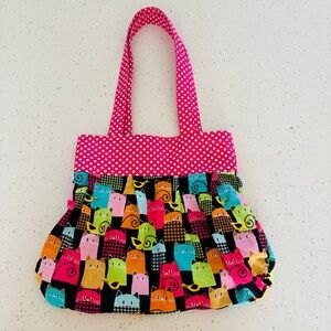 Handmade Colorful Reversable Cat Print Tote Bag